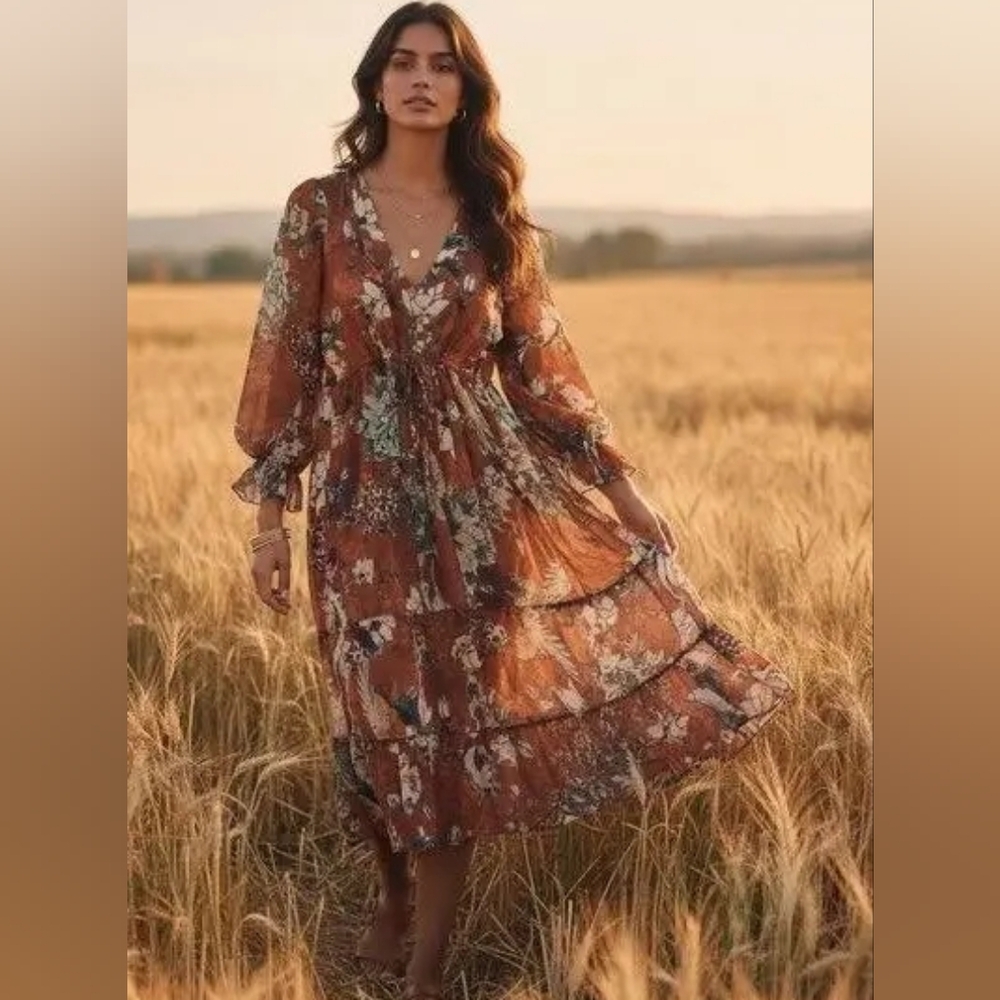 HEMANT & NANDITA Zeri Peasant Dress - 6